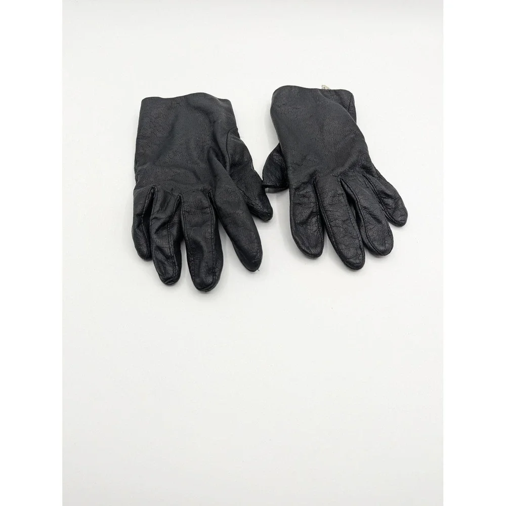 Vintage Isotoner Black Genuine Leather Gloves Antron Lined Womens Size 8 WPL